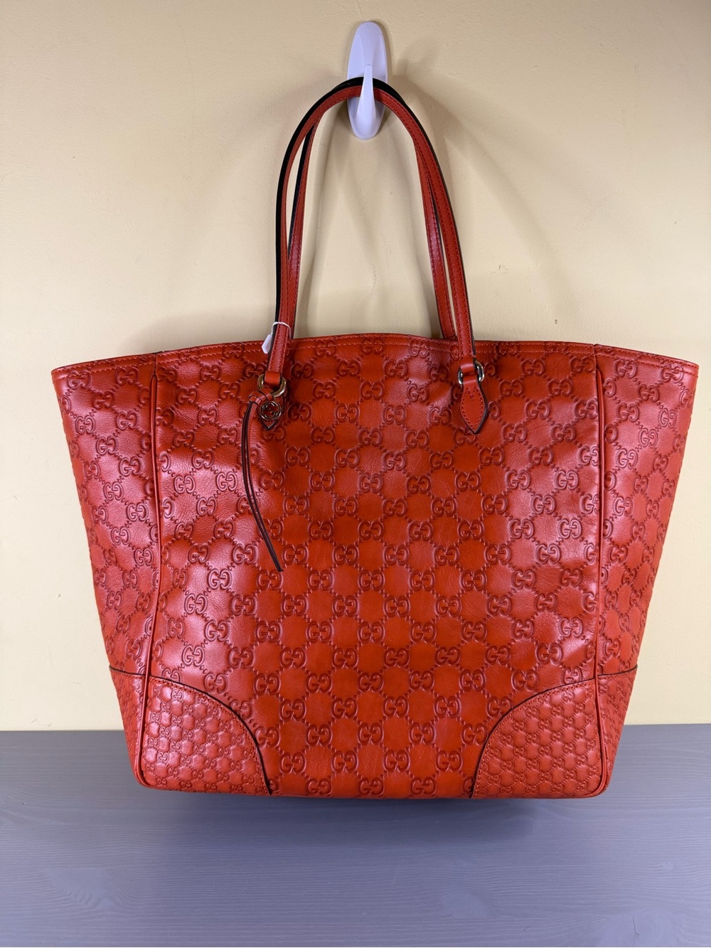 Gucci Bree Guccissima Orange Embossed Interlocking GG Medium Leather Tote
